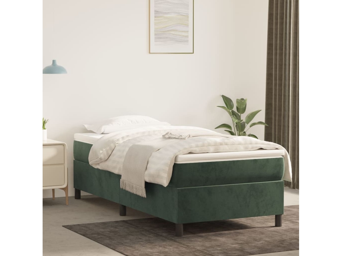 Cama Com Molas/colchão 100x200 Cm Veludo Verde-escuro