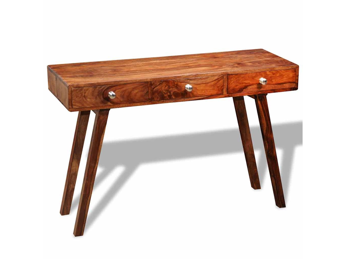 Vidaxl Mesa Consola Com 3 Gavetas 76 Cm Madeira Acácia Sólida