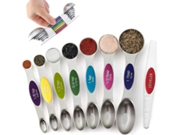Conjunto de Colheres de Medição Magnéticas 7 Colheres de Medição e Copos 1 Nivelador de Aço Inoxidável Colher de Chá Empilhável de Dupla Face