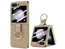 For Samsung Galaxy Z Flip5gold2026 Vietao Woven Leather Metal Ring Phone Case