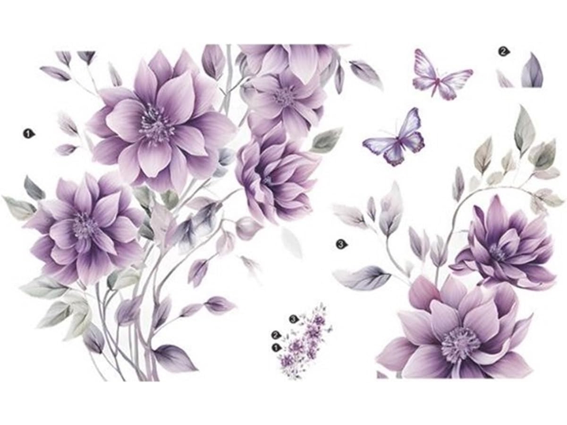 Adesivos De Parede Fleurs Com Flores Roxas, 35 X 60 Cm, Removíveis, Para Decoração De Quarto, Sala De Estar, Banheiro E Espelhos De Vidro.
