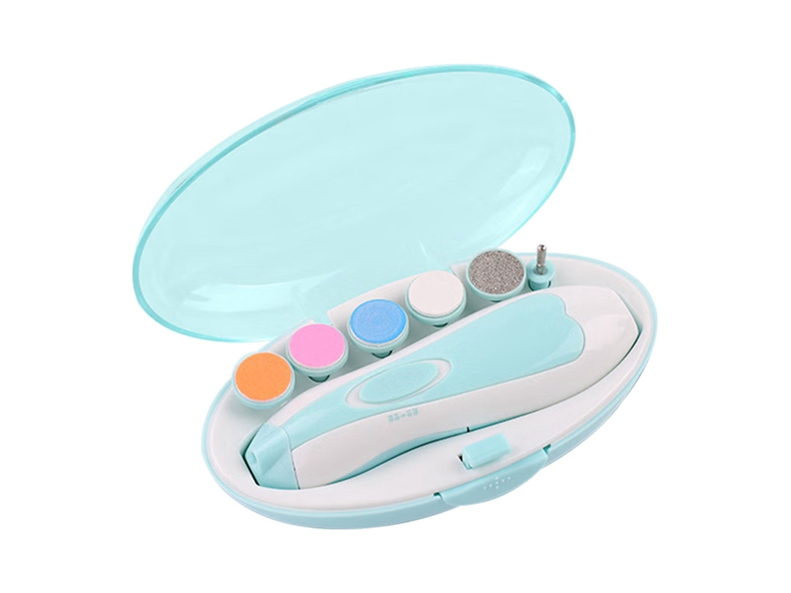 Primerox kit Lixadeira Elétrica para Unhas Bebê 6 Cabeças para Recém nascido Infantil Toddler Azul