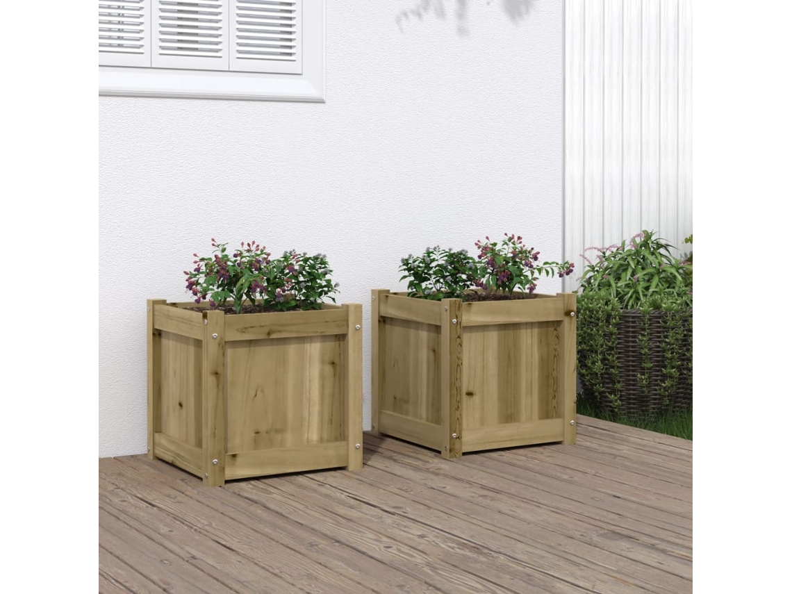 Vidaxl Vasos/floreiras De Jardim 2 Pcs Madeira De Pinho Impregnada