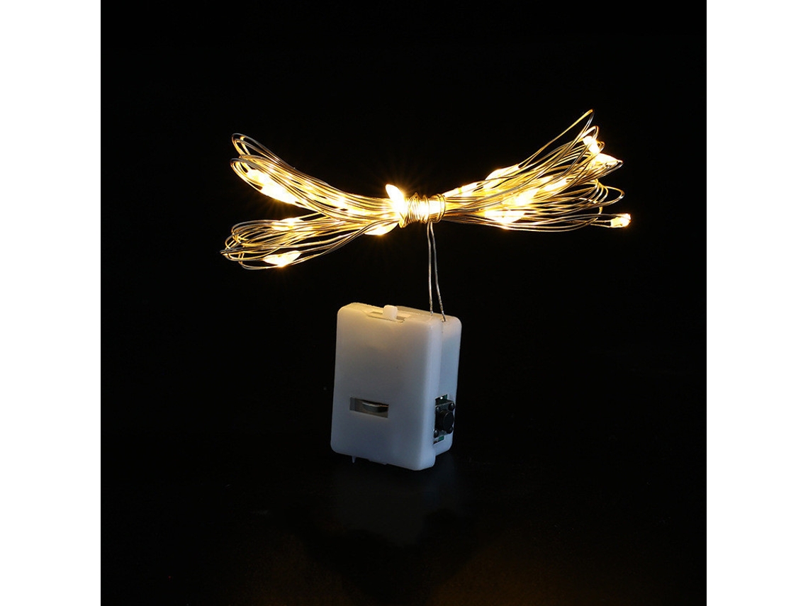 Cordão de Luzes Led. Alimentado por Bateria, 3 Modos de Piscar. Bateria Incluída. MDUG (luz Quente, 2m com 20 Leds)