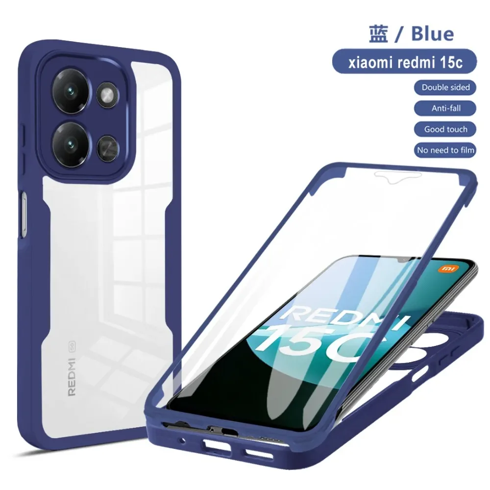 Capa Protetora 360° À Prova de Choque para Xiaomi Redmi 15c 5g Azul MDUG (171 Mm)
