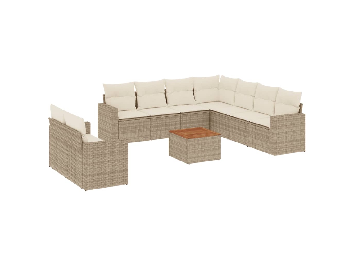 Conjunto de 10 Sofás para Jardim com Almofadões Vime Pe Bege MAISON EXCLUSIVE