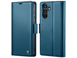 Capa Para Samsung Galaxy A35 5g Borboleta Fivela Litchi Textura De Telefone De Couro Rfid Antirroubo Azul