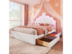 Cama Princesa 140x200cm Coroa Branca Luz Ambiente Gavetas
