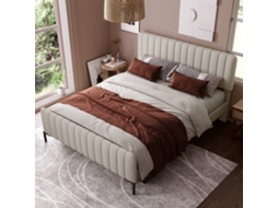 Cama Casal 140x200cm Estrutura Colchão Cabeceira Ajustável Cinza-bege