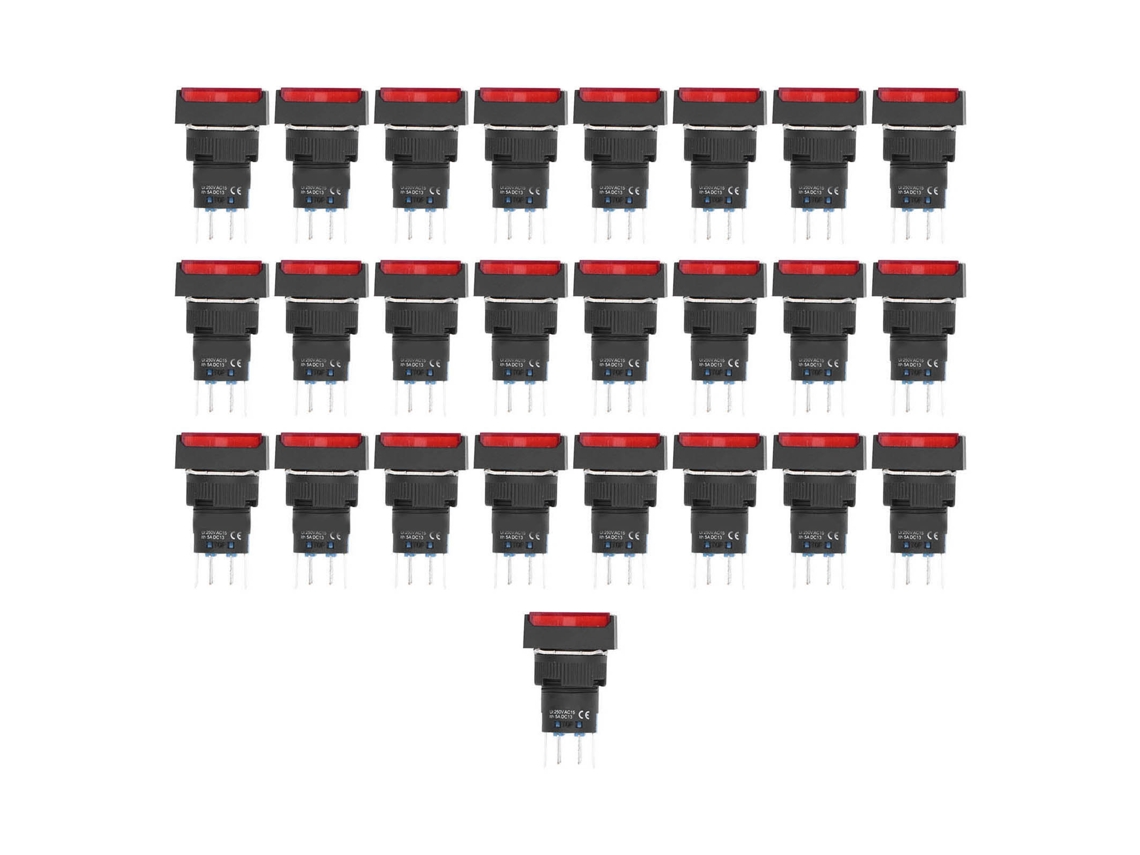 Comutador Push button Retangular Auto bloqueio com Luz