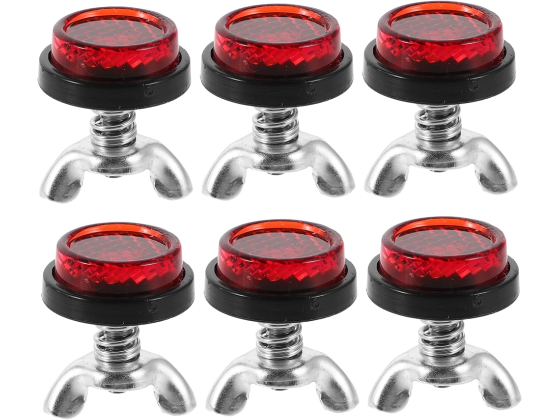 Conjunto De 6 Refletores Redondos Vermelhos Para Placa De Motocicleta Com Suportes De Plástico E Metal.