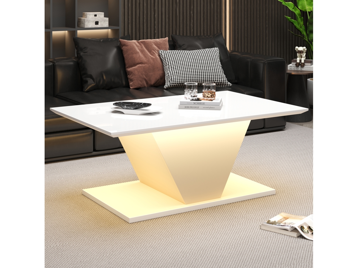 Mesa Centro 100x50x46cm V Led Alto Brilho Branca