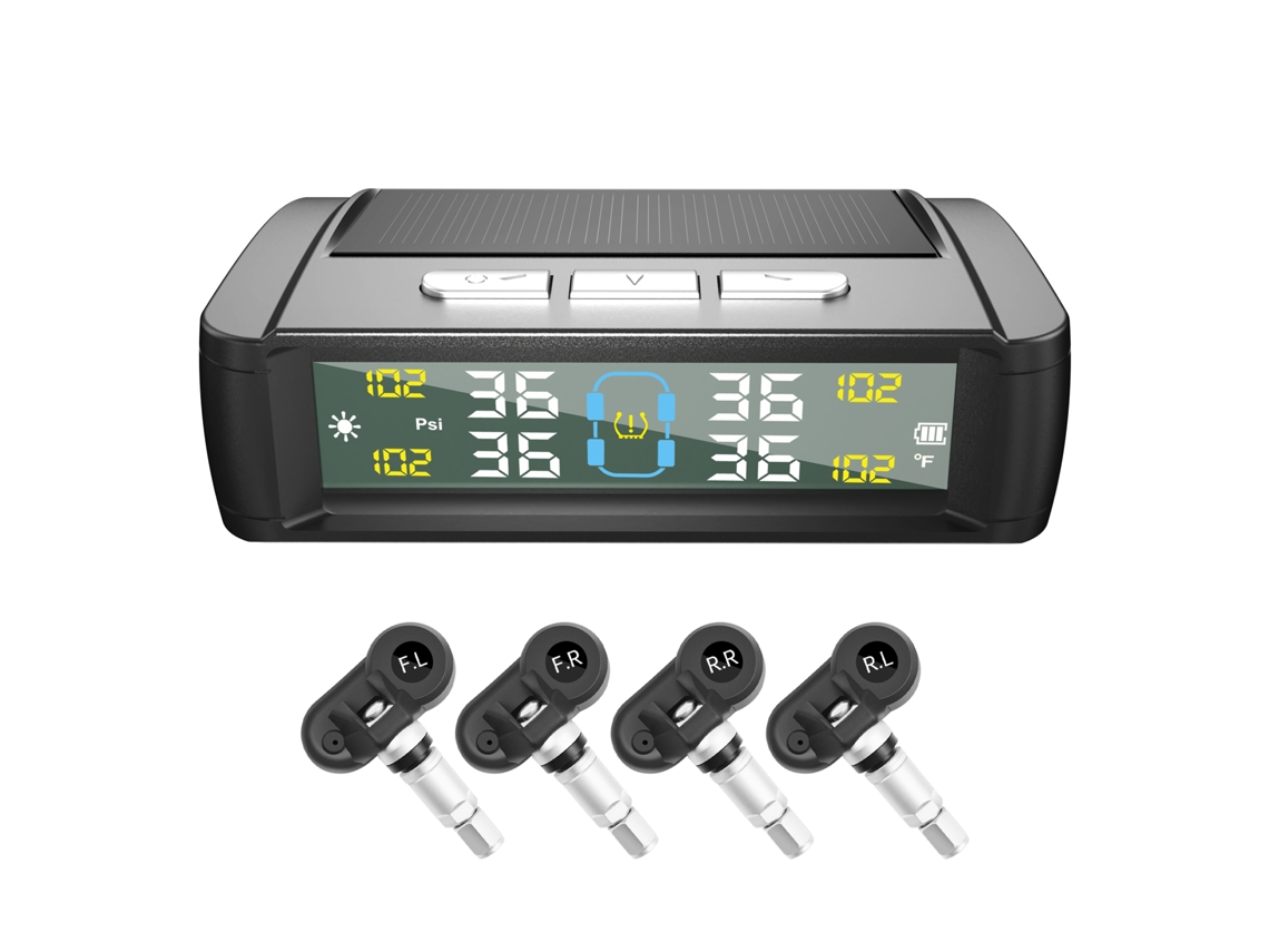 Monitor Solar Sem Fio Pressão Pneus 4 Sensores Internos Carro Sedan Van