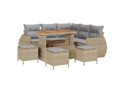 Conjunto 9 Conjunto De Sofá De Jardim Vidaxl Bege Vime Pe (110 X 55 X 71 Cm)