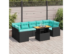 Vidaxl 8 Pcs Conjunto Sofás De Jardim Com Almofadões Vime Pe Preto