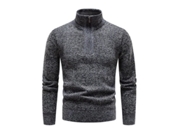 Suéter masculino de malha com zíper, gola alta, manga comprida, modelagem slim, modelo pulôver casual, modelo 2026.