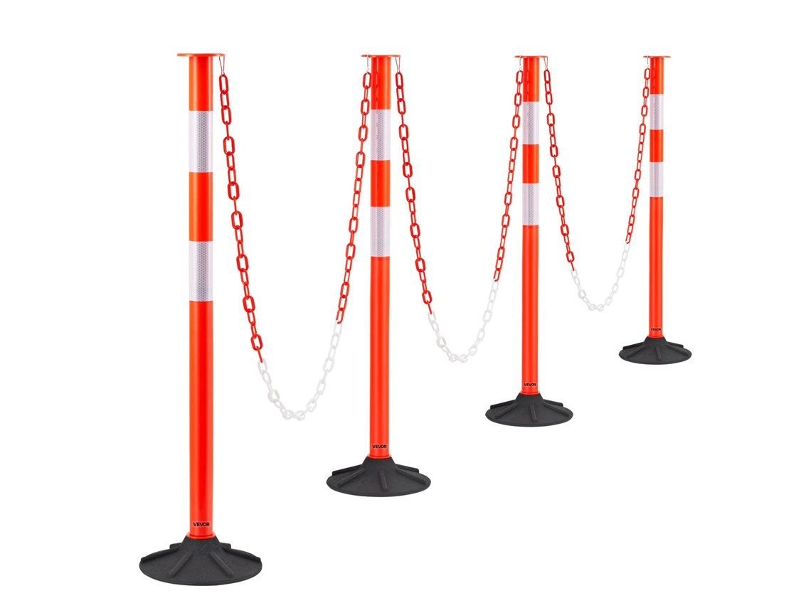 Pacote com 4 postes de trânsito vermelhos Vevor de 871 mm com base pesada e correntes