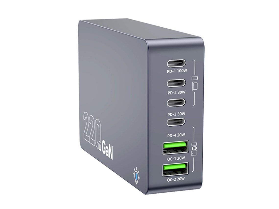 Estação De Carregamento Gan 6-em-1 De 220w Com Hub E Carregador Multi Usb Pd Type-c Usb-a