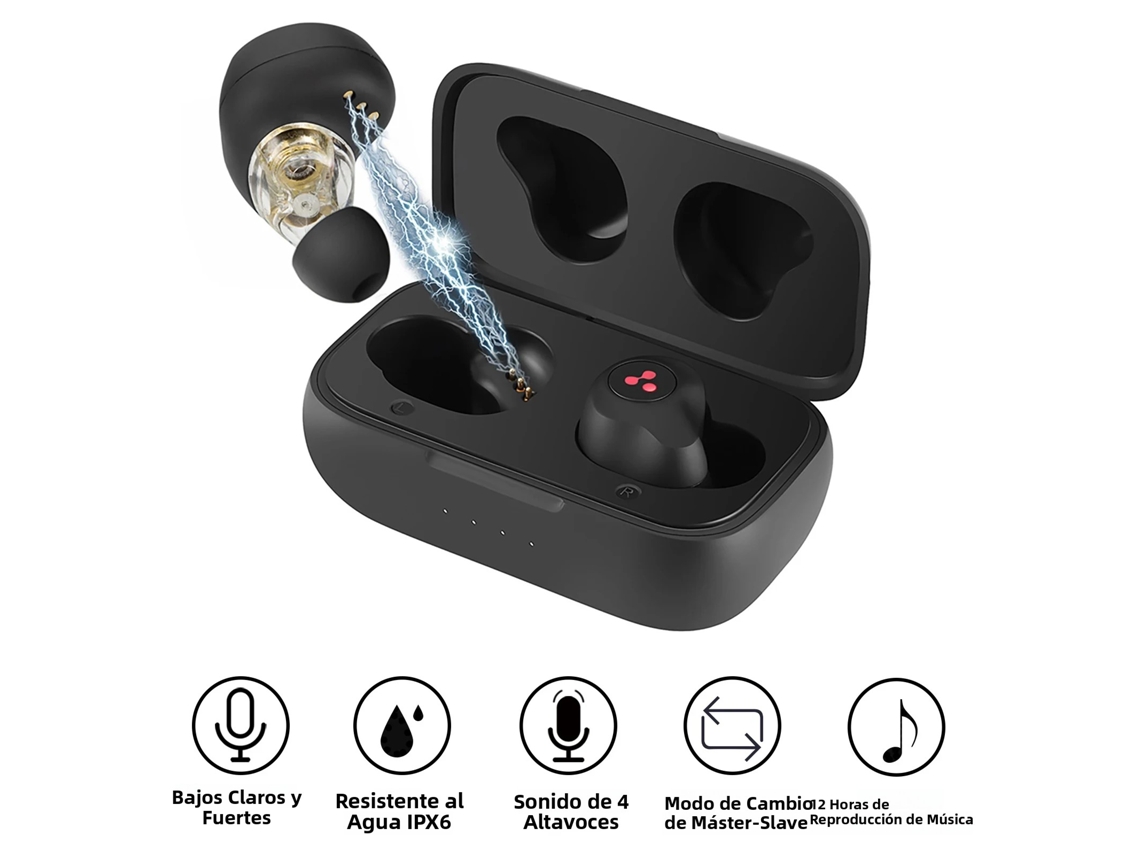 Fones de Ouvido Estéreo Bluetooth Sem Fio MDUG com Microfone, Carregamento Portátil, 12h de Duração e À Prova D'água