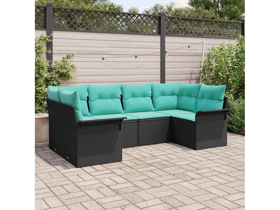Vidaxl Conjunto de Sofá de Jardim 6 Pcs Preto Rattan Sintético