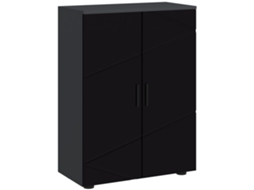 Armário De Banheiro Com 2 Portas De Madeira, 3 Prateleiras E Fechamento Suave, 60x30x82cm, Preto Brilhante