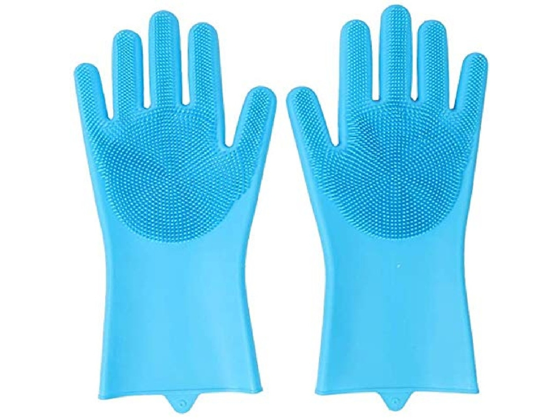 Par De Luvas Esponja De Silicone Reutilizável Resistente Ao Calor, Para Limpeza De Cozinha, Banheiro, Animais E Veículos, Cor Azul