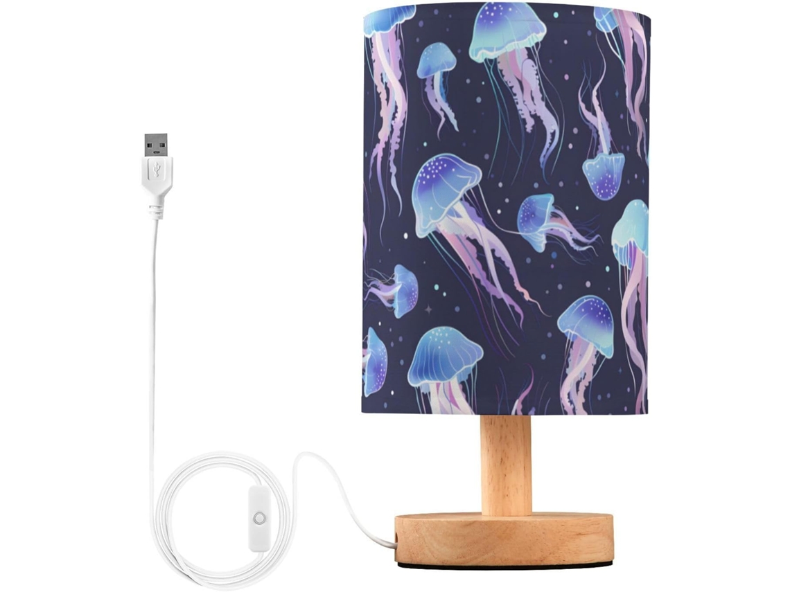 Luminária De Mesa Mnsruu Para Quarto E Sala Estar, Com Estampa De Água Viva Sem Emendas, Luminária De Cabeceira Com