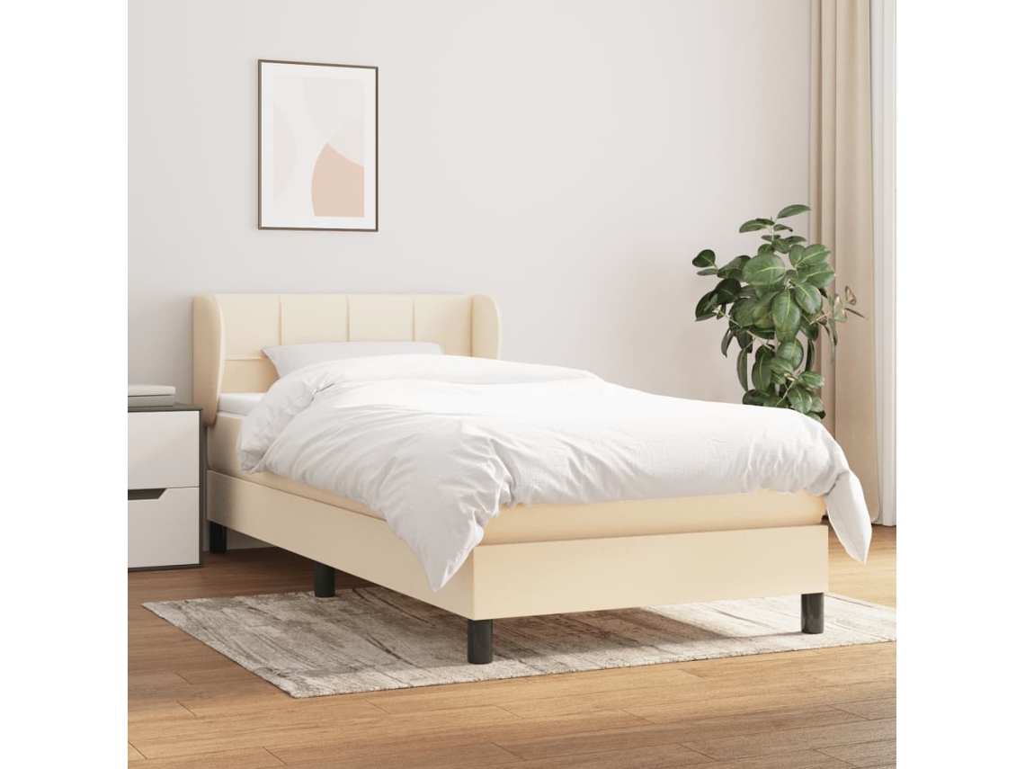 Vidaxl Cama Com Molas/colchão 90x200 Cm Tecido Cor Crème