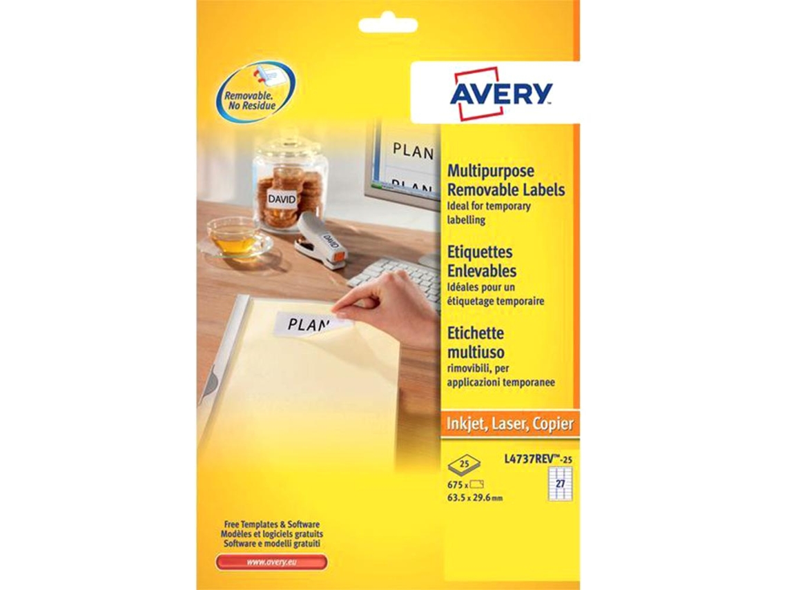 Etiqueta Adesiva Avery Removivel Ecologica 63.5x29.6mm Laser Pack de 675 Unidades