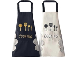 Delantal de Cozinha Ajustável de Algodão Impermeável para Cozinha e Grelha 2 Peças Preto e Branco