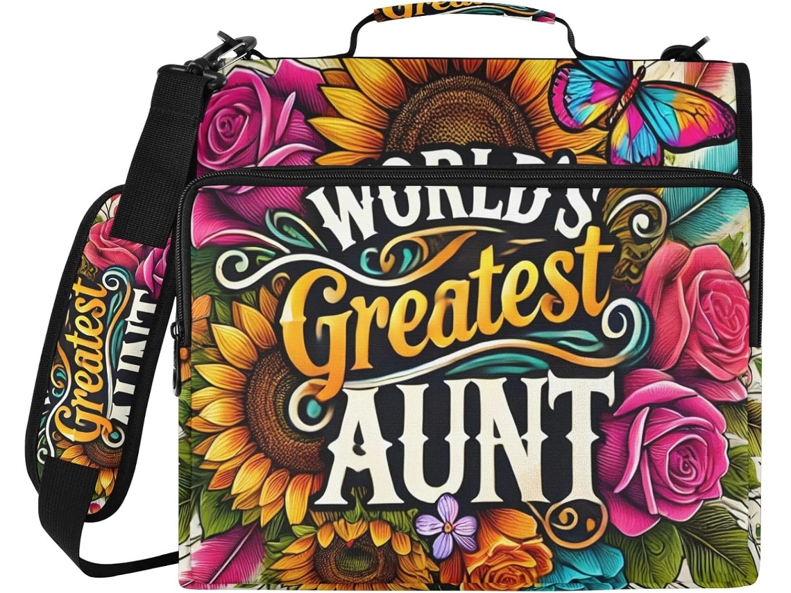 Bolsa Organizadora Floral Com Fichário De 3 Argolas, Compartimento Com Zíper Resistente À Água E Laptop, Ideal