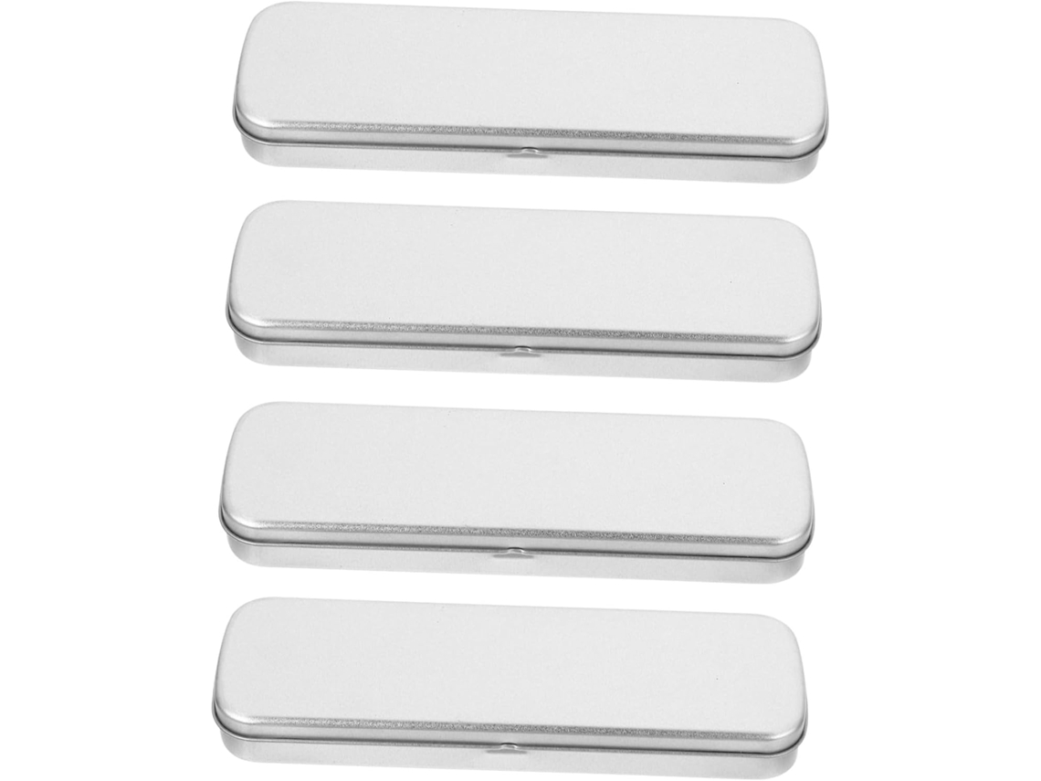 Conjunto De 4 Estojos De Lápis De Lata Prateada, Práticos E Fáceis De Usar