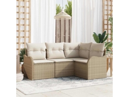 Vidaxl Conjunto De Sofá De Jardim 4 Unid. Bege Vime Pe