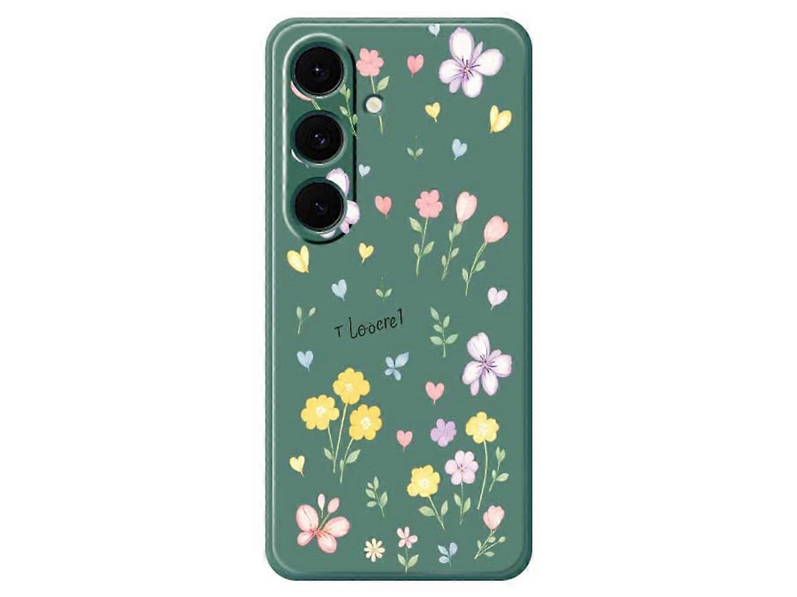 Capa Tkdaddy Para Samsung Galaxy S25 Com Estampa De Flores Pequenas E Bordas Retas Em Tpu, Capa Traseira Verde