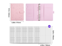 Starry Ring Binder Notebook A5 A6 Removable Refillable Student Office Planner Journal, Pink Gift Set With 25-sheets