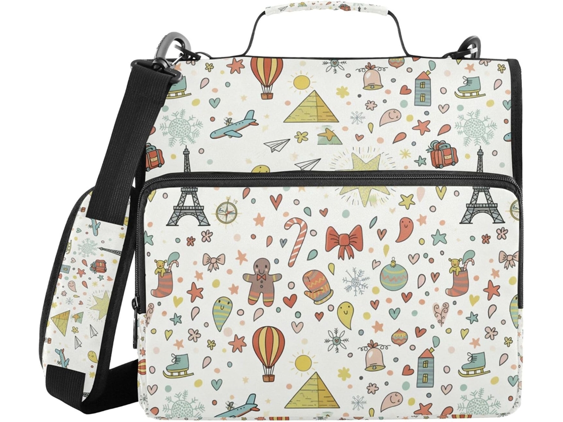 Pasta Organizadora Com Fecho E Design Festivo, Com Alça De Ombro E Mão, Vários Bolsos, 3, 8cm 1, 5 Polegadas, 3 Estojos