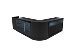 Conjunto De Balcões Comerciais Polaris | Preto | Cm60 B1500 K1500 Tb60 | Mdf E Vidro Temperado | Prateleiras E Monstershop
