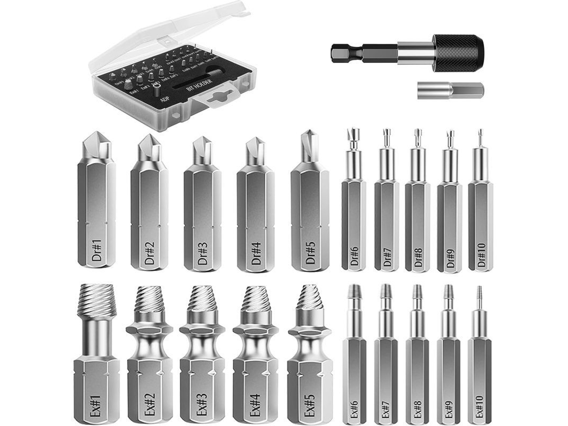 Kit de 22 extratores LINJOU para parafusos danificados, aço HSS, preto