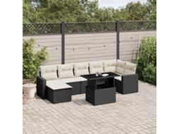 Vidaxl 8 Pcs Conjunto Sofás De Jardim Com Almofadões Vime Pe Preto