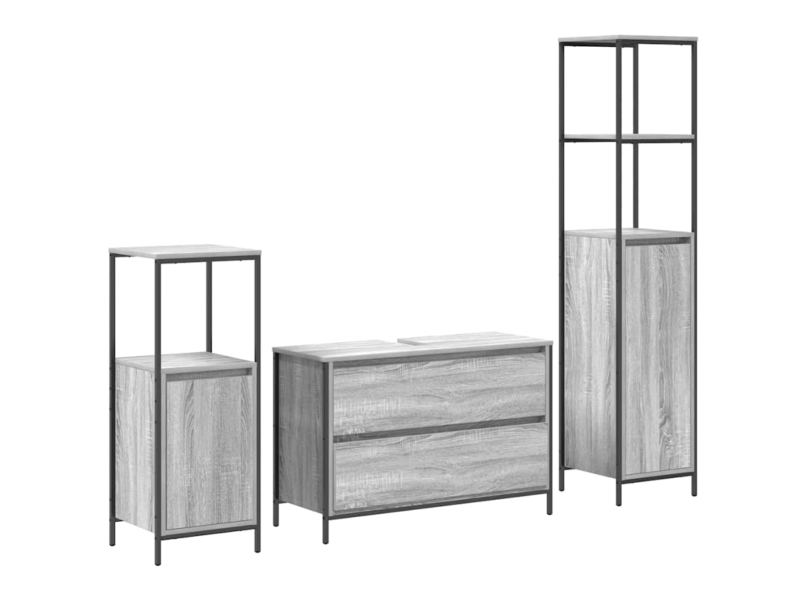 Conjunto de Móveis para Banheiro com Gaveta 3 Peças Cinza Sonoma MAISON EXCLUSIVE
