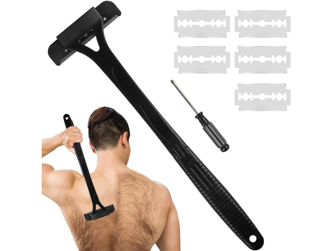 Máquina De Barbear De Costas Para Homem Com Cabo Longo Dobrável,para Uso Seco E Húmido. Preto Hexinyigjly