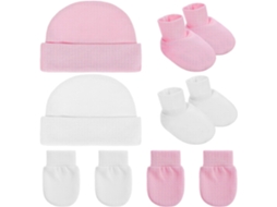 Conjunto De Gorro E Luvas Para Recém-nascida (2 Peças), 1 Branco, 1 Rosa.