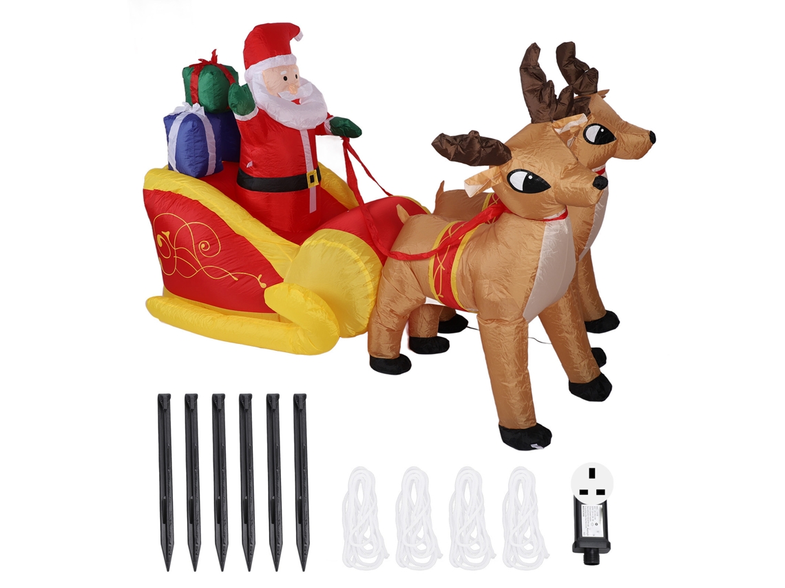 Laxiscreed Pai Natal Inflável Com Trenó E Renas Para Decoração De Exterior, 7ft, Plugue 220v, Fibra De Poliéster