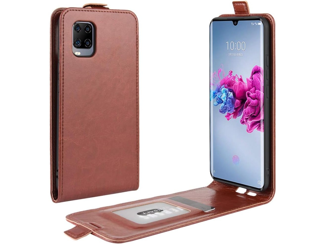 Capa Fólio Conventure Up Down Design Função para Zte Zte Axon 11 5G HONGWE. Pele Sintética Magnética Castanho