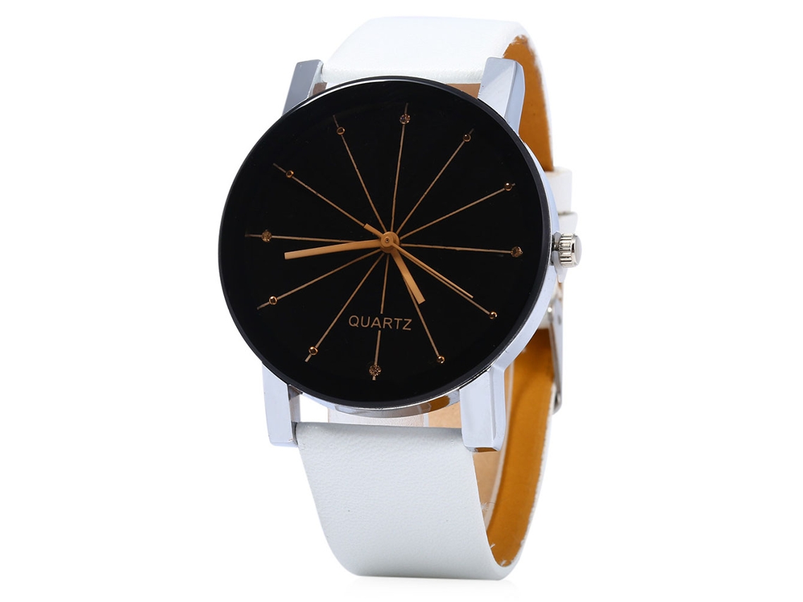 Relógio de quartzo unissex Zhoulianfa com pulseira de PU e mostrador redondo (branco masculino)