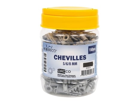 Conjunto de 150 buchas de 5, 6 e 8 mm com caixa para fixação em concreto, tijolo e gesso cartonado. Boxbrico