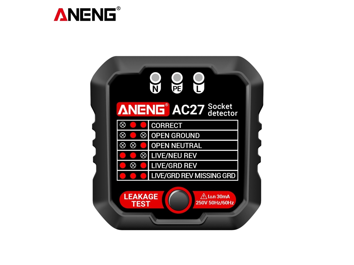 Aneng Outlet Tester 250V Detecção Rápida Tomada Tester Detector de Receptáculo Plugue de Vazamento Polaridade Linha de Aterramento Detector Preto Eu