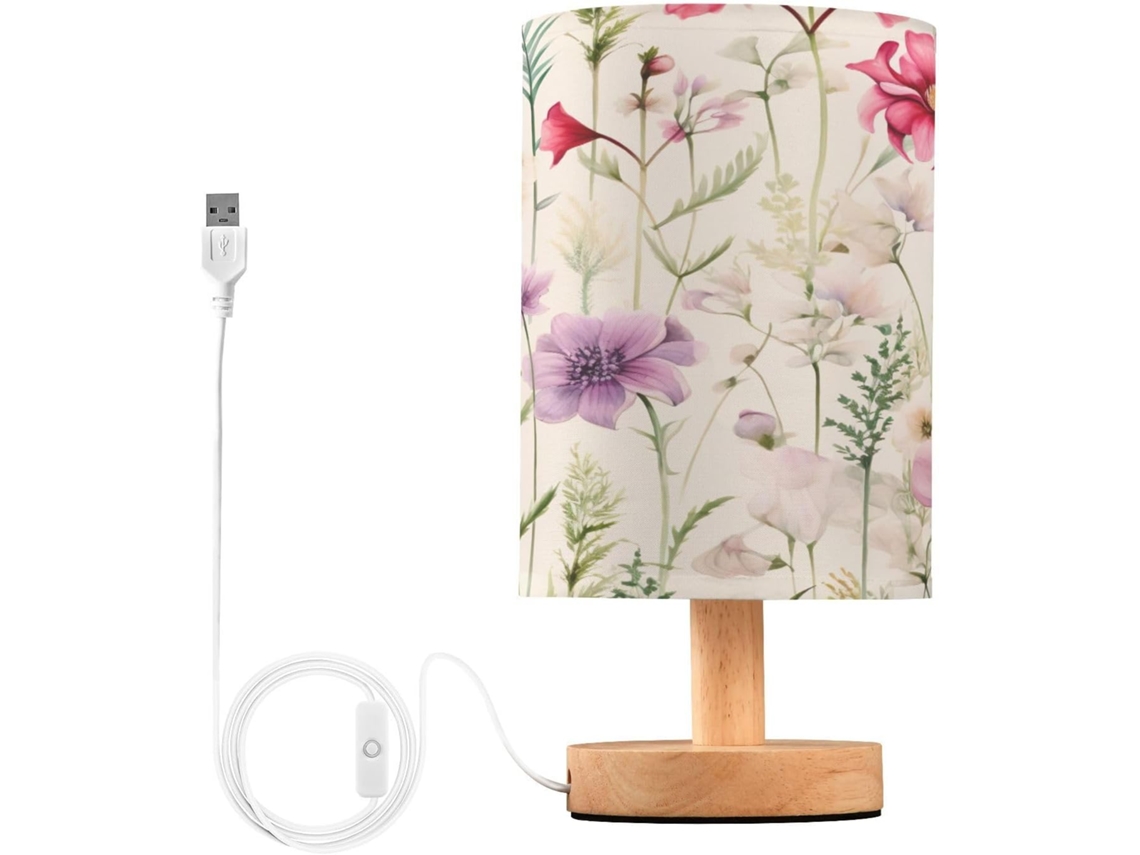 Luminária de cabeceira LED com portas USB, mesa de leitura para quarto, cúpula Tído e base Madeira, escrivaninha para quarto.