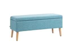 Banco com Espaço de Armazenamento, Até 220 Kg, Aparência Linho,, 110x39x45cm Azul