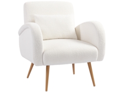 Poltrona em Fleece BTFORUS, com almofada lombar, pés de metal, branca